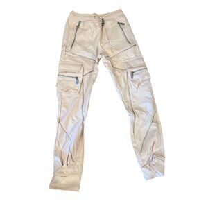 Guapi Mens Faux Leather Joggers Pants with Zippers Light Pink Limited Edition Si